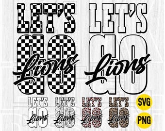 Let's Go Lions Svg, Checkered Team Spirit Png (Digital File)