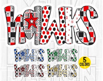 Mascota de los Hawks PNG, a cuadros, estampado con espíritu escolar preppy (descarga digital)