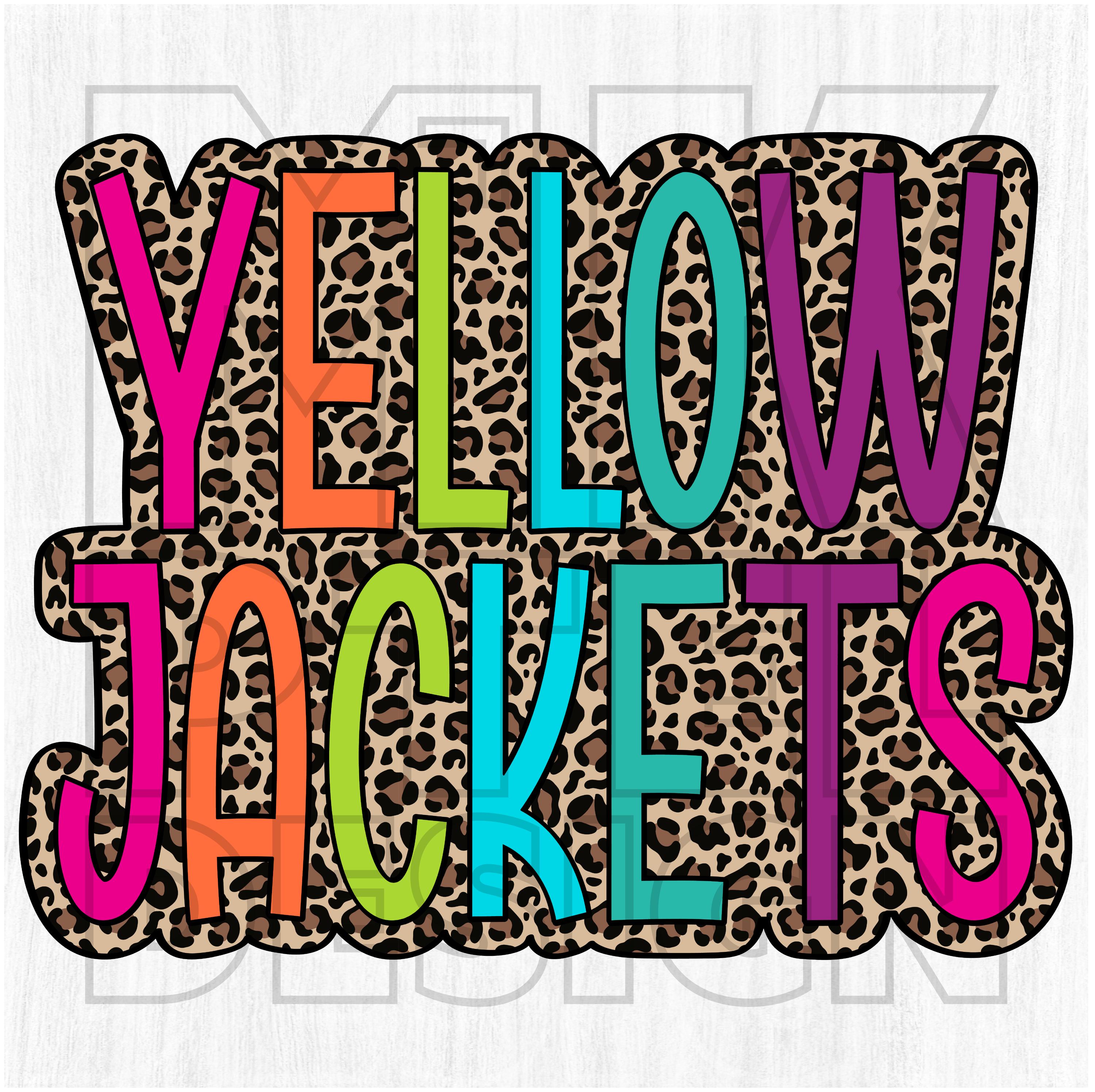 Yellow Jackets PNG, Colorful, Leopard Print, Cheetah, Animal, Mascot, School Spirit, Team Spirit, Digital File, Sublimation Download, DTF
