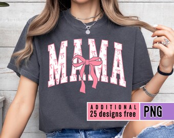 Coquette Varsity Mama PNG, Bows Design (Digital File)