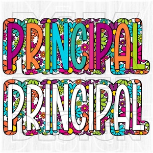 Principal png, heldere doodle, kleurrijk, school, principal Daisy png, digitaal bestand, retro Daisy-illustraties, sublimatie downloaden, DTF