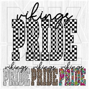 Checkered Vikings Pride PNG, Vikings Mascot PNG, Checkered Vikings Mascot Pride, School Spirit, Team Spirit, Digital File, Sublimation, DTF
