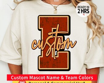Custom Retro Mascot PNG, School Spirit, Sports Team Distressed Initial Design (Digital Download)