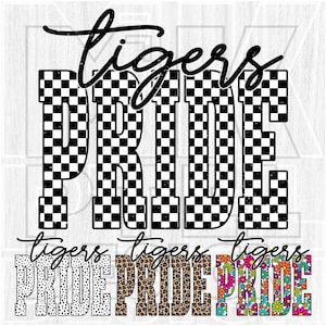Checkered Tigers Pride PNG, Tigers Mascot PNG, Checkered Tigers Mascot Pride, School Spirit, Team Spirit, Digital File, Sublimation, DTF