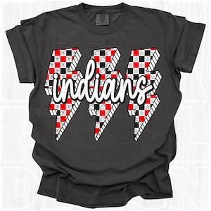 Indians Png, Checkered, Retro Indians, Lighting Indians, Game Day Png, Preppy Print, Indians Shirt, School Spirit, Team Spirit, 4 design DTF