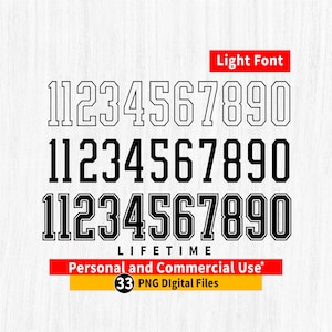 Sports Jersey Numbers, Sports Jersey Numbers png, Sports Jersey Varsity Numbers, Sports Jersey Cricut file, Black Bold with outline numbers