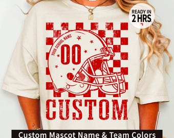 Custom Checkered Football Name and Number, Custom Football Png, School Spirit, Spirit Shirt, DTF Shirt Design, Gifts
