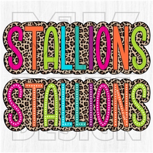 Stallions PNG, Colorful, Leopard Print, Cheetah, Animal, Mascot, School Spirit, Team Spirit, Digital File, Sublimation Download, DTF, Gift