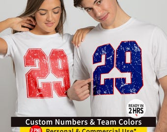Custom Grunge VARSITY 2 toned SPORTS Numbers, Digital Download