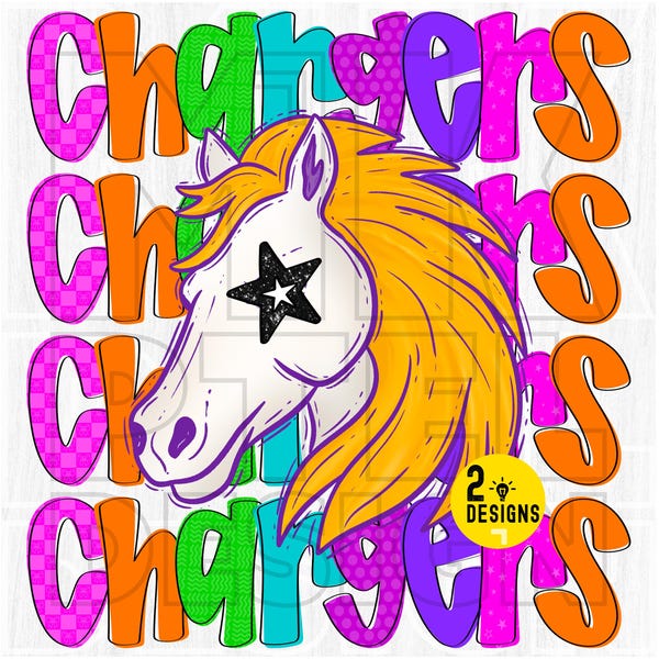 Preppy Neon Star Horse Mascot PNG, School Chargers (Digital File)