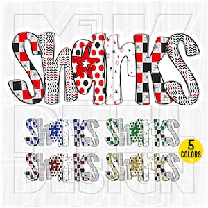 Sharks png, Checkered, Preppy Print, Dalmatian Dots, 5 colors, Hand Letter, School Spirit, Team Spirit, Sharks Mascot, Sublimation, DTF