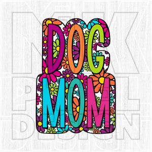 Chien maman Png, Doodle lumineux, coloré, chien maman Daisy png, fichier numérique, clipart Daisy rétro, téléchargement par sublimation, DTF, DTG