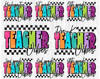 Colorful Teacher Vibes PNG, Checkered Zebra Print (Digital File)