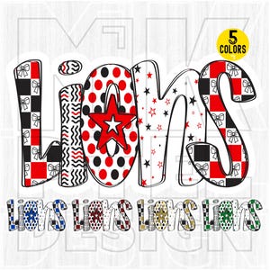 Lions png, Checkered, Preppy Print, Dalmatian Dots, 5 colors, Hand Letter, School Spirit, Team Spirit, Lions Mascot, Sublimation, DTF