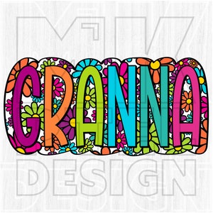 Granna PNG, Doodle lumineux, coloré, Granna Daisy png, fichier numérique, Clipart Daisy rétro, téléchargement par sublimation, Sublimation Png, DTF, cadeaux