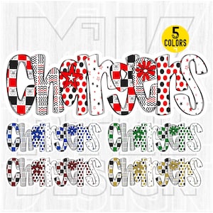 Puede incluir: Un diseño de pegatina con la palabra "Chargers" en una fuente colorida y lúdica. El diseño incorpora varios patrones, incluyendo lunares, estrellas y elementos a cuadros, en rojo, negro y blanco. Se muestran variaciones de color adicionales.