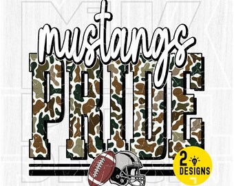 Retro Camo Mustangs Pride PNG: Vintage Game Day Design (Digital Download)