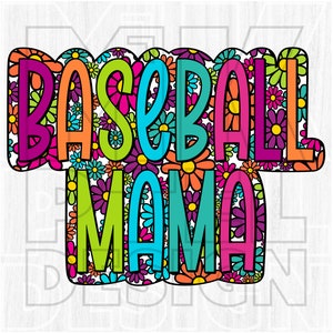 Baseball Mama PNG, Doodle lumineux, impression florale Marguerite, Baseball Mama rétro Daisy PNG, fichier numérique, téléchargement par sublimation, coloré, DTF