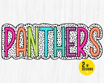Panthers PNG, Colorful, Dalmatian Dots, Mascot, School Spirit, Team Spirit png, Digital File, Sublimation Download, DTF, DTG