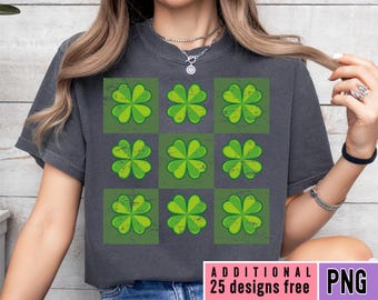 St Patricks Checkered Flowers PNG, Lucky Design (Digital Download)