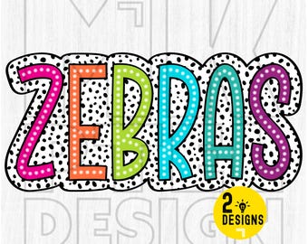 Colorful Zebras PNG, Dalmatian Dots, School Spirit (Digital File)