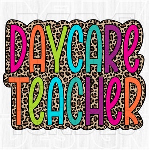 Kindergärtnerin PNG, helles Doodle, Leopardenmuster, Schule, Beruf, Digitale Datei, Sublimationsdownload, DTF, Bunt, Dalmatiner Punkte