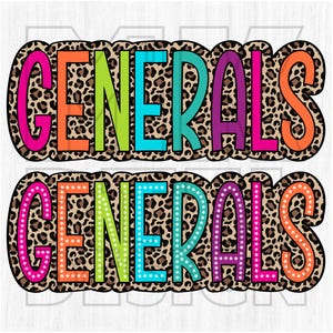 Generals PNG, Colorful, Leopard Print, Cheetah, Animal, Mascot, School Spirit, Team Spirit, Digital File, Sublimation Download, DTF, Gifts