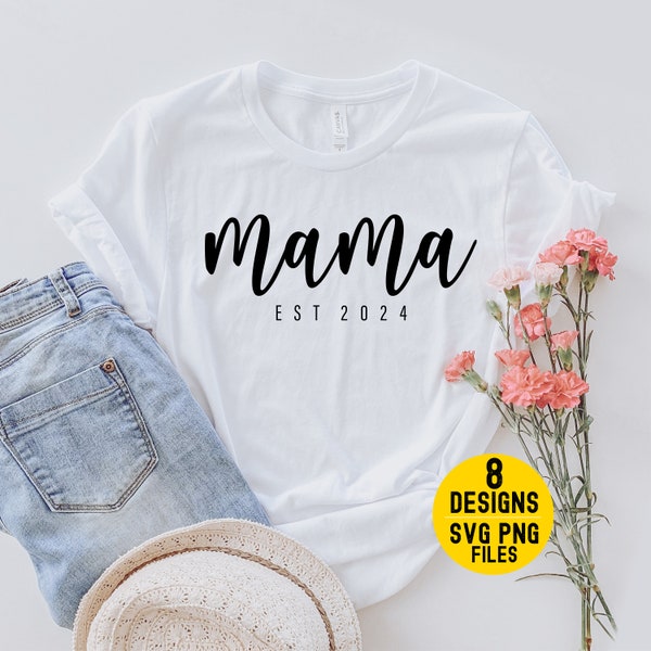 Mama EST 2024 PNG SVG, Mama Est 2024 Png Svg bundel, minimalistische Svg, Machine gesneden bestand, Mama Est 2024 Cricut gesneden bestand, Instant Download