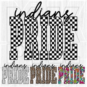 Checkered Indians Pride PNG, Indians Mascot PNG, Checkered Indians Mascot Pride, School Spirit, Team Spirit, Digital File, Sublimation, DTF