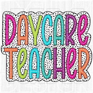 Kindergärtnerin PNG, Bunt, Dalmatiner Punkte, Schule, Hell, Maskottchen, Digitale Datei, Sublimation Download, DTF, DTG, Geschenke