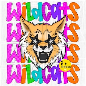 Preppy Neon Star Eyed Wildcats Mascot Png, School Wildcats Png, Neon Wildcats Png, Colorful Wildcats, Wildcats Sublimation, Wildcats Digital