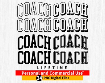 Coach Varsity Letters PNG Bundle, Arched Font (Digital Download)