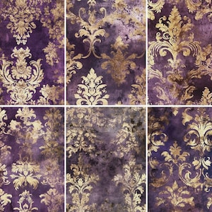 Carta di riso damascata grunge viola - 6 diverse immagini stampate su carta di gelso 30 g/m²