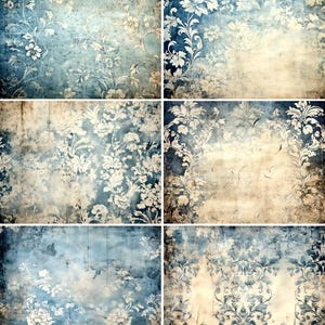 Carta di riso damascata blu - 6 diverse immagini stampate su carta di gelso 30 g/m²