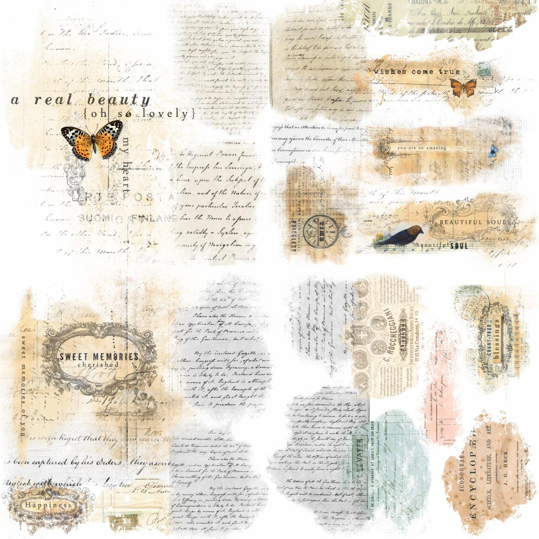 Script Pieces Overlay Rice Paper- 6 X Printed Mulberry Paper Images ...