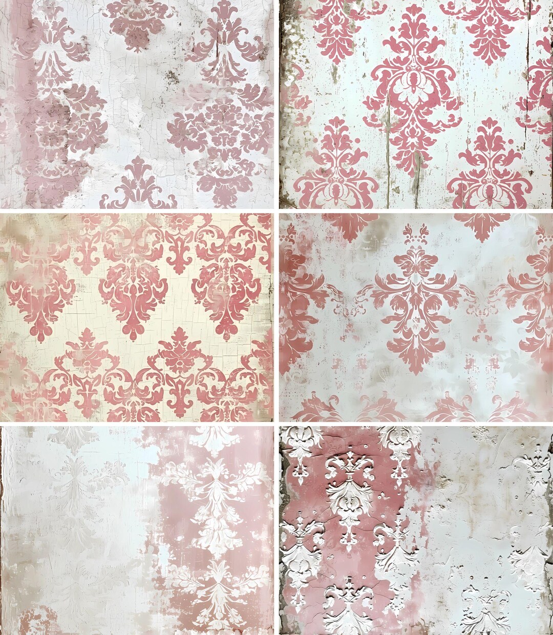 Pink Rice Paper Pale Pink Damask Rice Paper- 6 X Different Printed Mulberry Paper ...