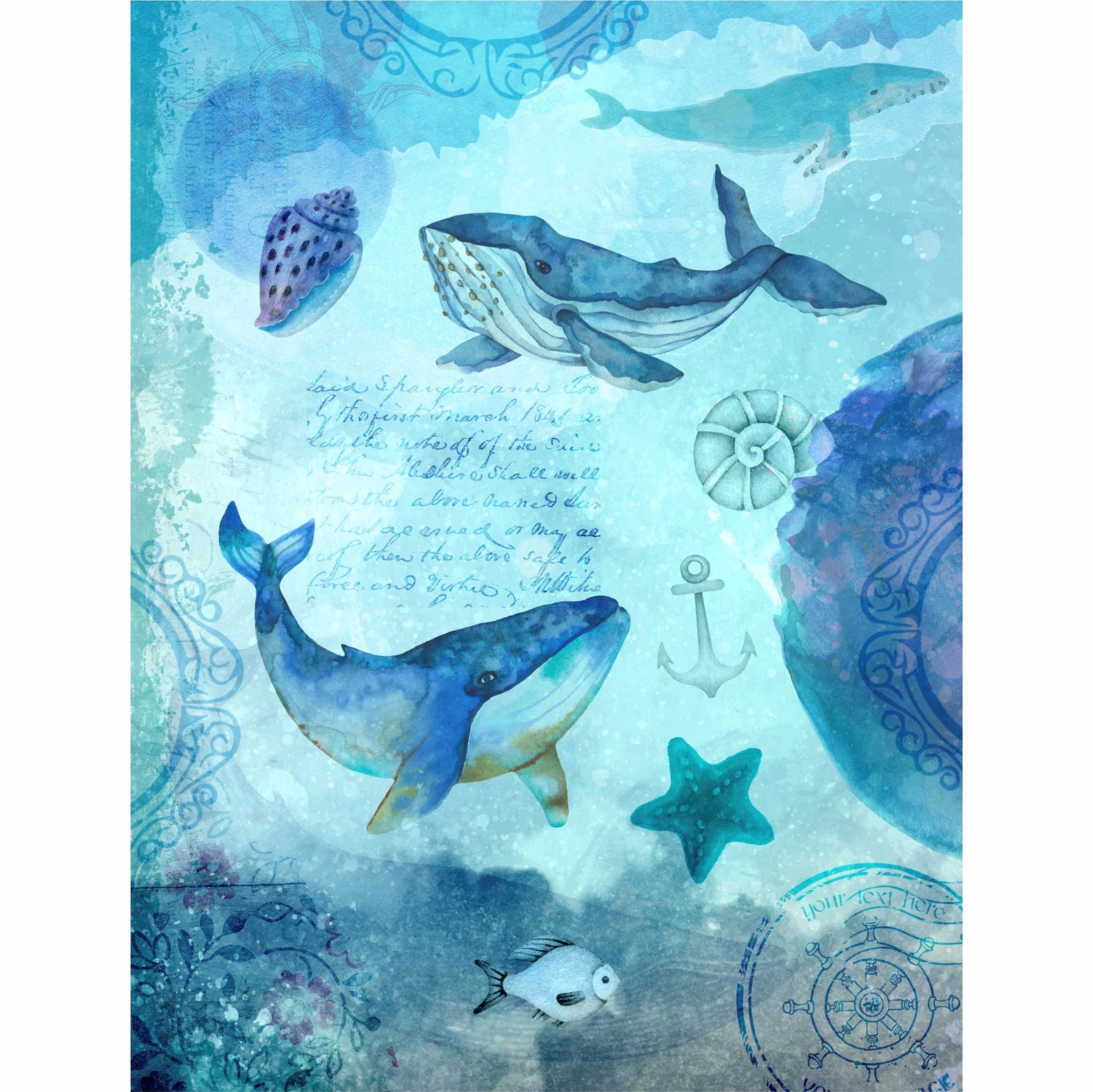 Sea Life Theme Rice Paper- 6 X Different Printed Mulberry Paper Images ...