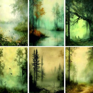 Carta di riso Misty Forest - 6 diverse immagini stampate su carta di gelso 30 g/m²
