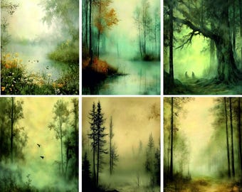 Carta di riso Misty Forest - 6 diverse immagini stampate su carta di gelso 30 g/m²