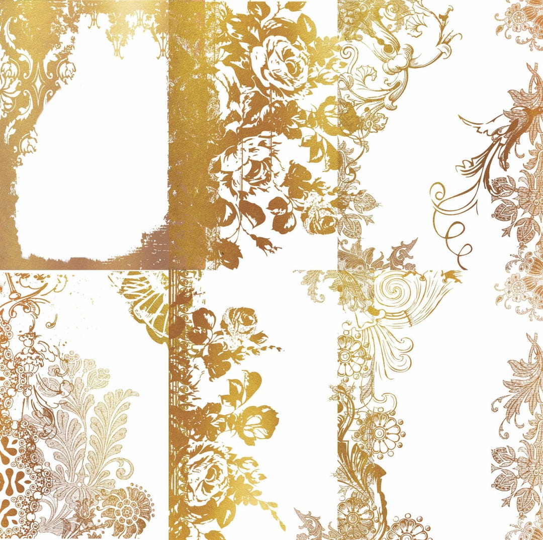 Gold Overlay Frames Rice Paper- 6 Unique Printed Mulberry Paper Pages ...