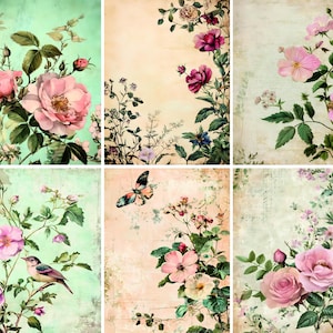 Carta di riso con rose rosa - 6 diverse immagini stampate su carta di gelso 30 g/m²