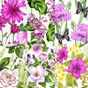 Carta di riso con tema floreale vivido - 6 diverse immagini stampate su carta di gelso 30 g/m²