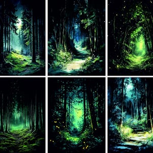 Carta di riso Midnight Forest - 6 diverse immagini stampate su carta di gelso 30 g/m²