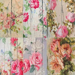Papier de riz sur le thème du bois floral - 6 images imprimées uniques sur du papier de mûrier 30 g/m²
