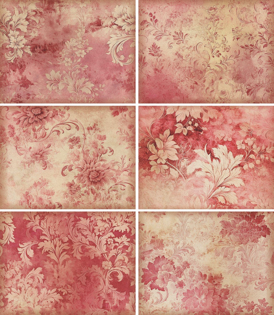 Pink Rice Paper Pink Damask Rice Paper- 6 X Different Printed Mulberry Paper Images ...