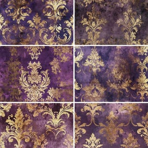 Carta di riso damascata viola - 6 diverse immagini stampate su carta di gelso 30 g/m²