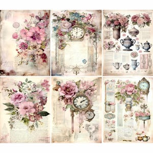 Carta di riso Shabby Chic - 6 diverse immagini stampate su carta di gelso, 30 g/m²