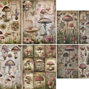 Carta di riso per decoupage con funghi, 8 x 10,5 pollici - per scrapbooking, biglietti, artigianato
