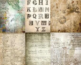 Antique Background Rice Paper- 6 x Printed Mulberry Paper Images 30gsm