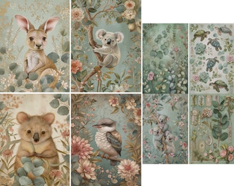 Australische Tiere Decoupage Reispapier, 8 x 10,5 Zoll - für Scrapbooking Karten Basteln